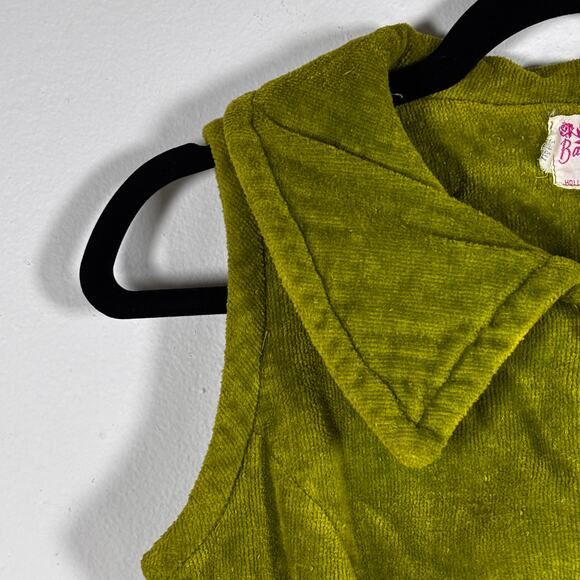 Vintage 1970s Bardinella Designs Terry Cloth Vest Olive Green Cover Up Button Up - Picture 11 of 16